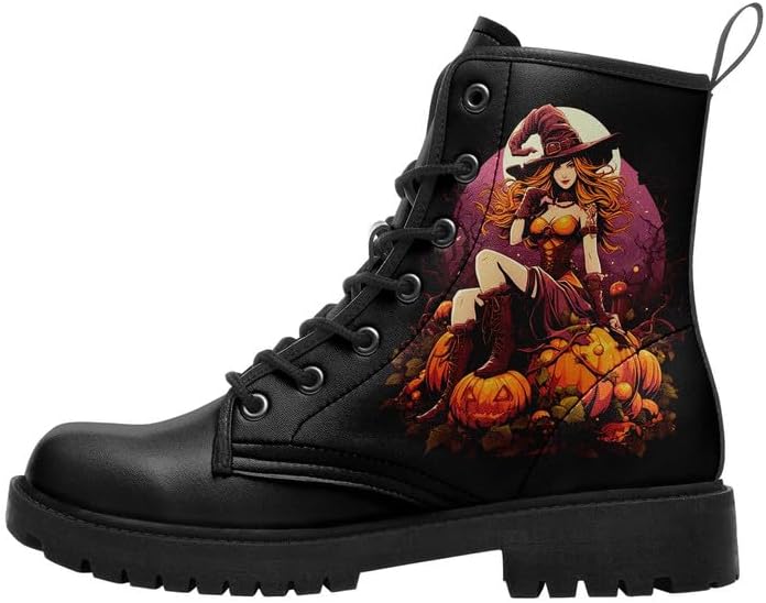 

Готические боевые ботинки на Хэллоуин с жутким дизайном, унисекс панк ботинки до щиколотки для косплея и повседневной модной носки из кожи Awsole, черный