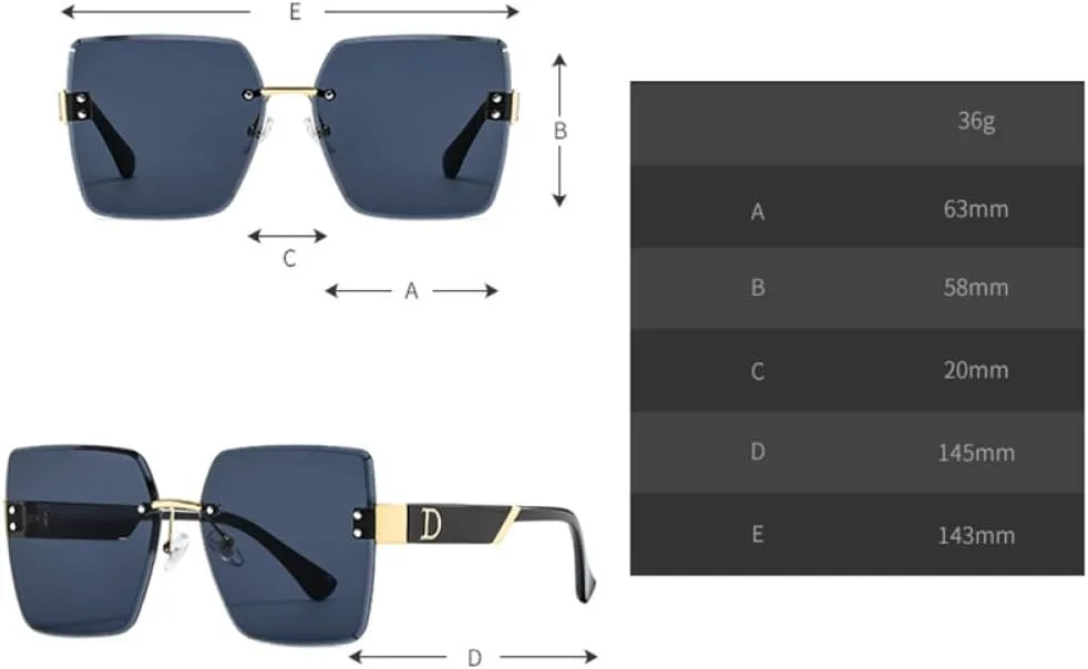 

Солнцезащитные очки большого размера без оправы квадратной формы для женщин, винтажный стиль, линзы с заклепками, модные солнцезащитные очки UV400 MTZJH, Black