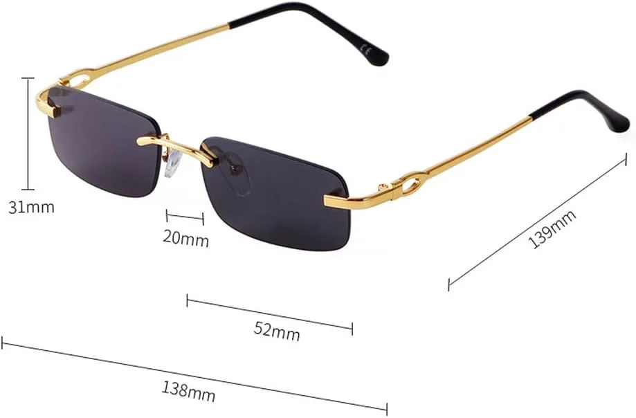 

Винтажные прямоугольные солнцезащитные очки без оправы для мужчин, очки с прозрачными линзами, женские солнцезащитные очки без оправы, SUN646 Generic, C3