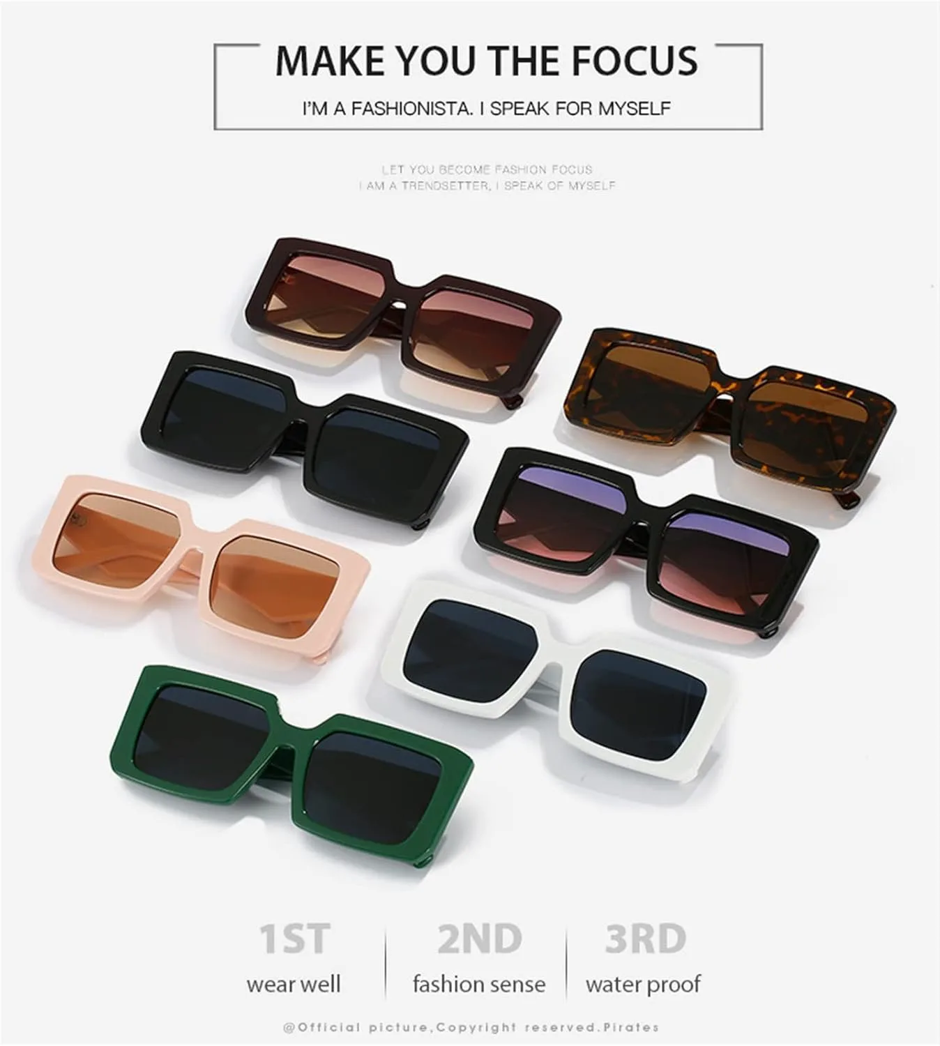 

Квадратные солнцезащитные очки в крупной оправе, модные для мужчин и женщин, для отдыха на природе, пляжа и отпуска (Цвет: B, Размер: Средний) MTZJH, One Color