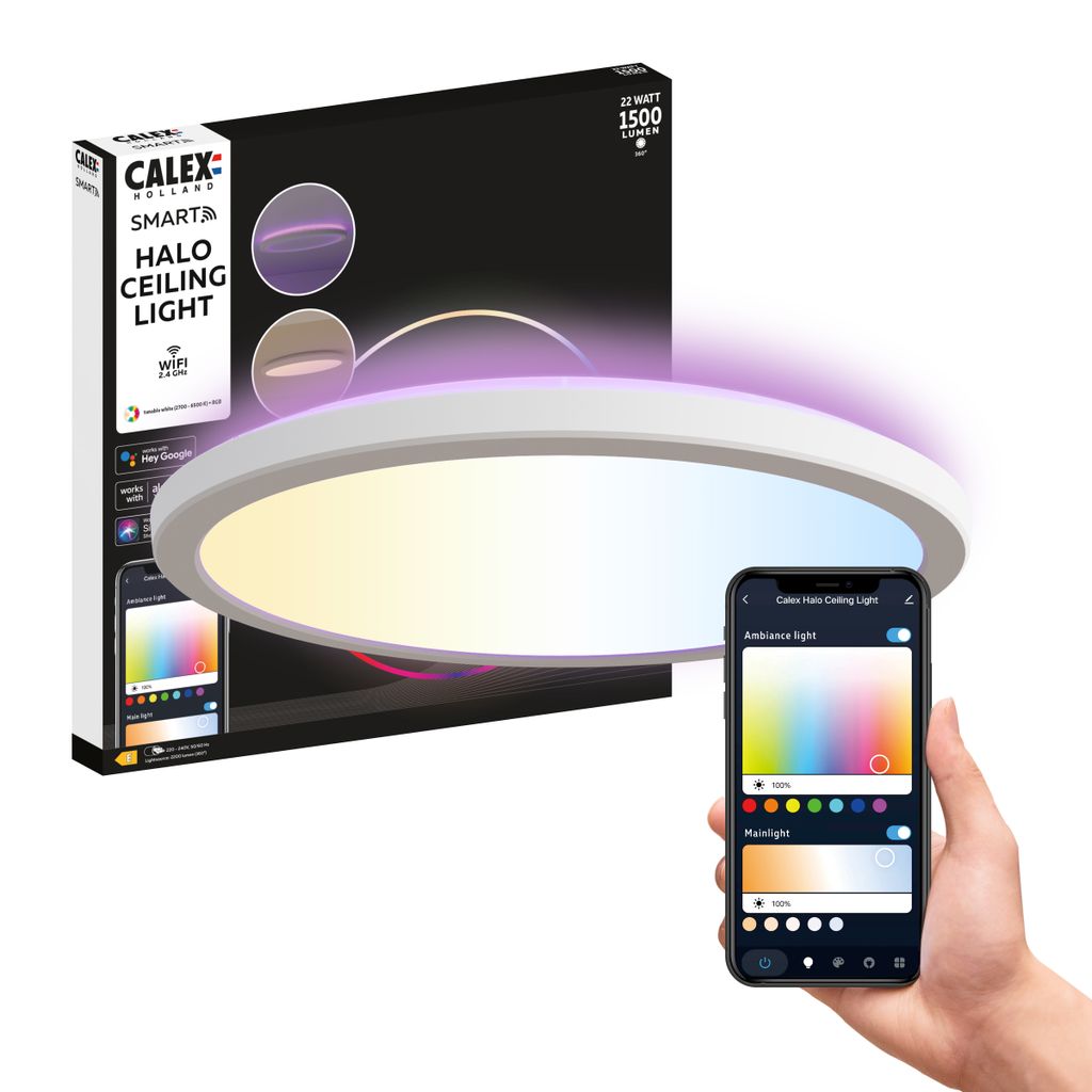 

Calex Halo Smart LED потолочный светильник, потолочный светильник, 30 см, RGB и теплый белый свет, белый, управление через приложение, Alexa и Google Assistant