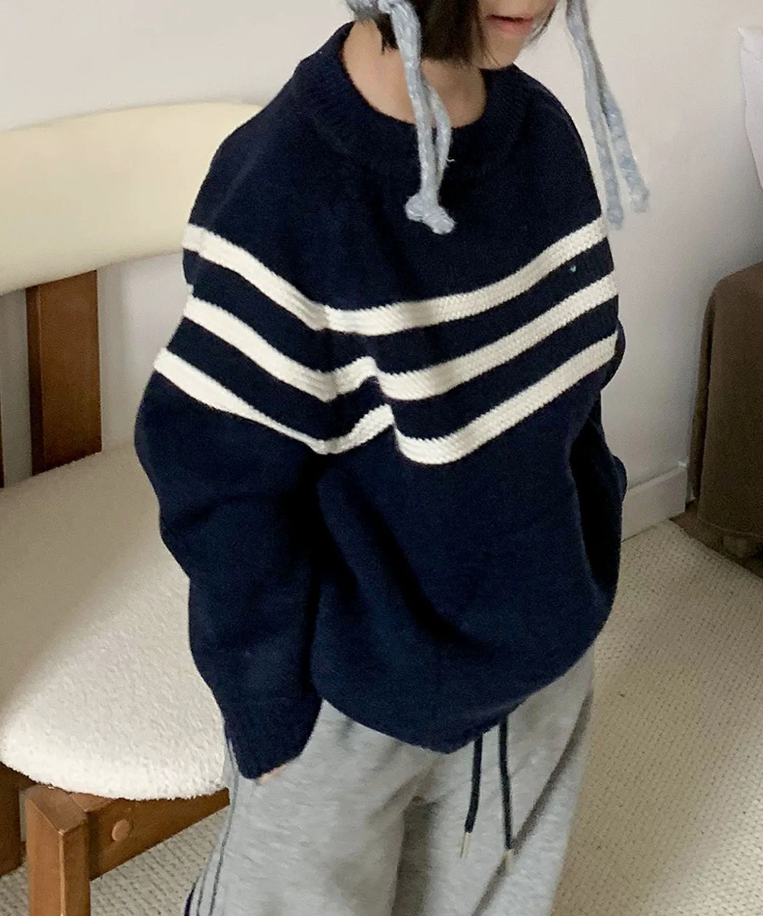 Детский полосатый вязаный свитер Aimoha Kids, Navy