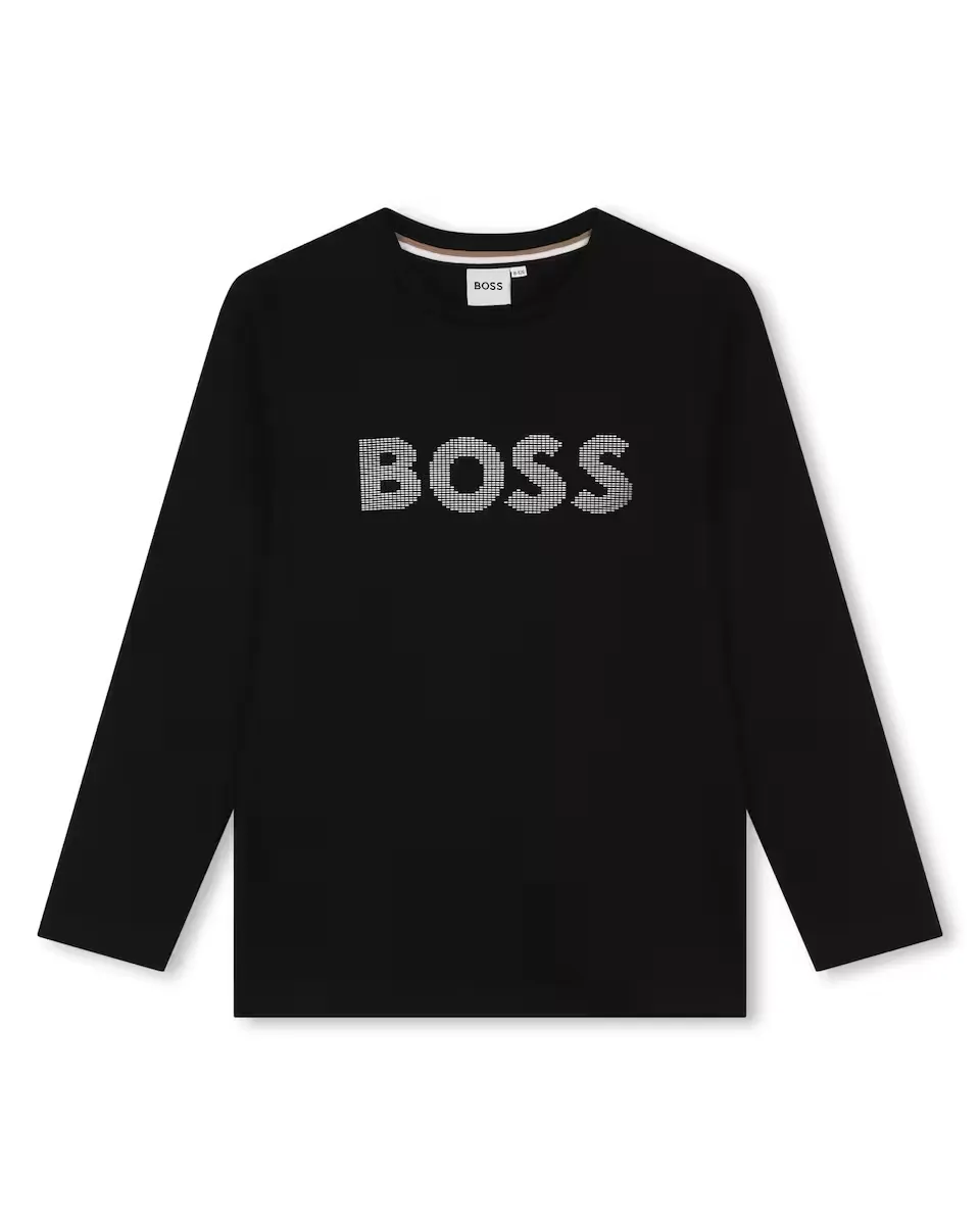 

Футболка для мальчика из 100% хлопка с логотипом спереди BOSS Kidswear, черный