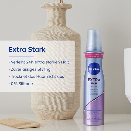 Мусс для волос Extra Strong 150 мл с термозащитой, пантенолом и витамином B3 Nivea — фото 2