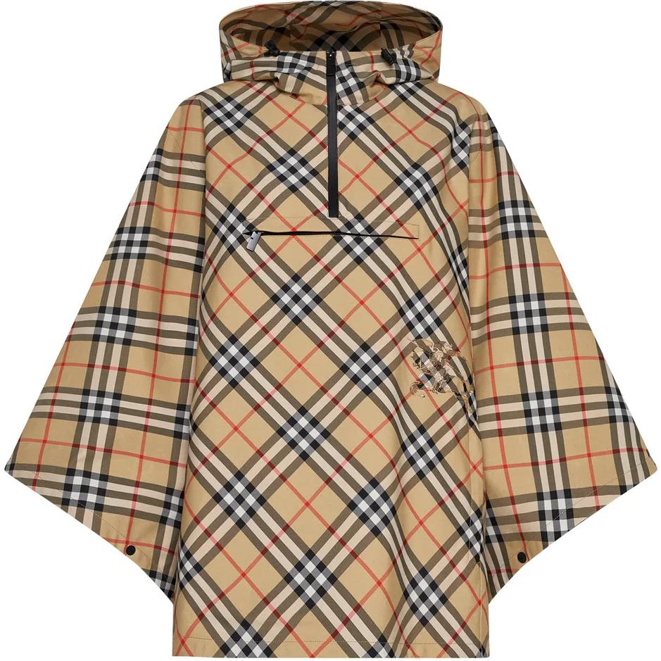 

Клетчатый плащ с капюшоном и застежкой-молнийй на половину длины Burberry, коричневый