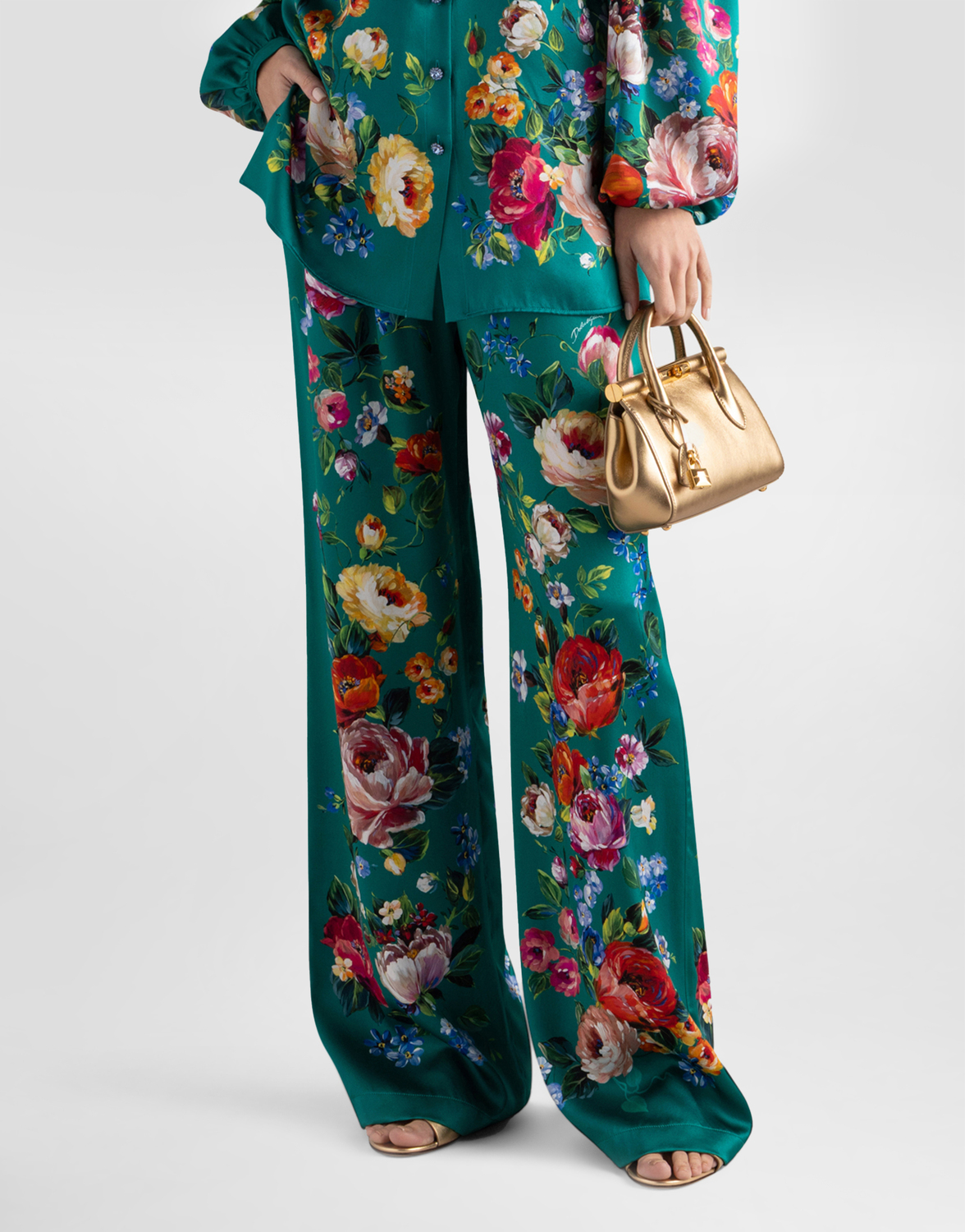 Атласные брюки с розовым принтом DOLCE & GABBANA, мультиколор — фото 4
