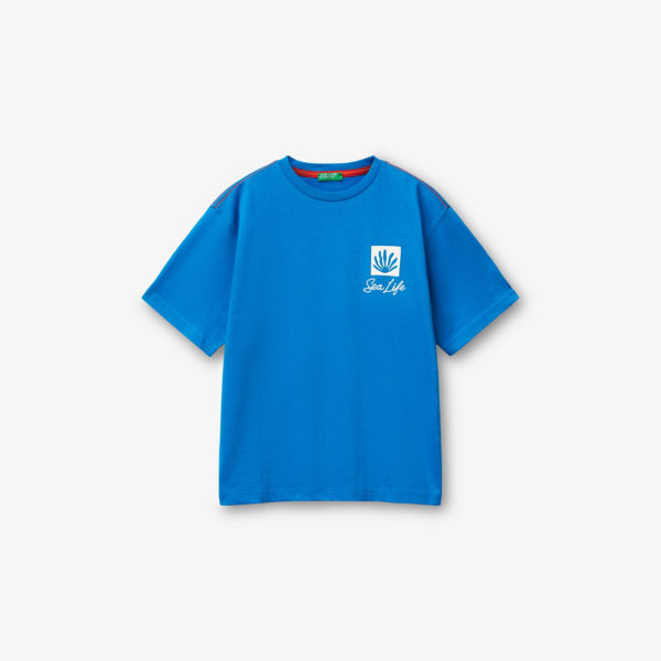 

Вышитая оверсайз футболка из хлопкового джерси 6-14 лет Benetton, синий