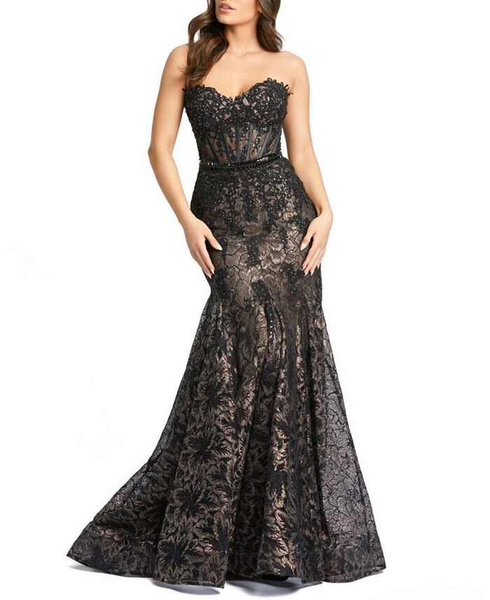 

Mac Duggal кружевное платье без бретелек в форме сердца, украшенное бисером и раструбом, мультиколор