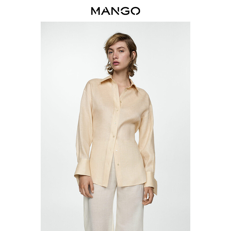 

Женский топ Mango с бантом на талии, светло-бежевый