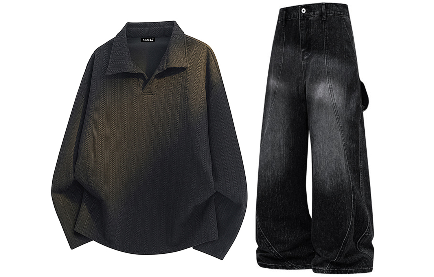 

Повседневная спортивная одежда Unisex с лацканом Lapel Moderate X1617, черный top+черный pants