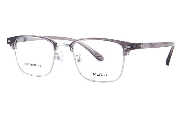 

MUZU Оправы для очков унисекс из нержавеющей стали TR90, Gray-silver 0 degree anti-blue light flat mirror