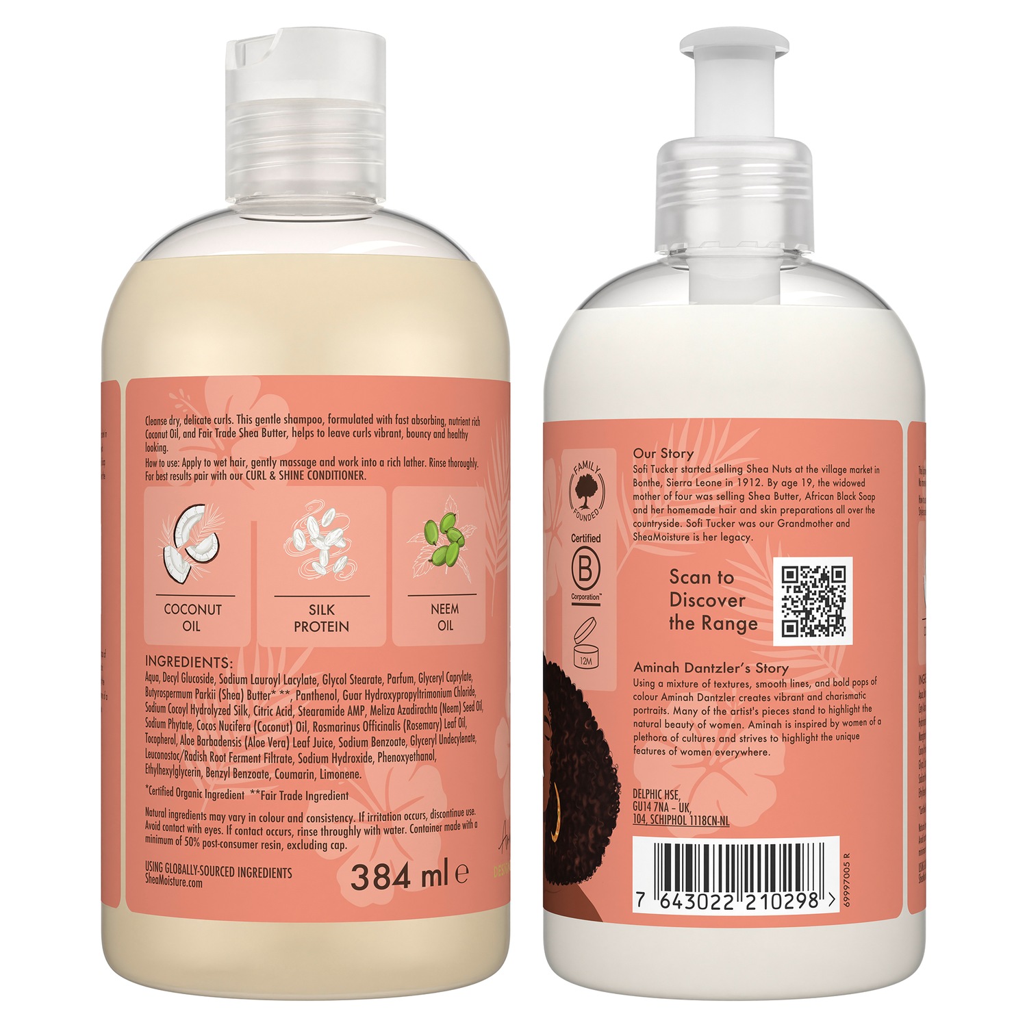 Шампунь coconut hibiscus curl and shine shampoo and conditioner set Shea Moisture, количество . — фото 2