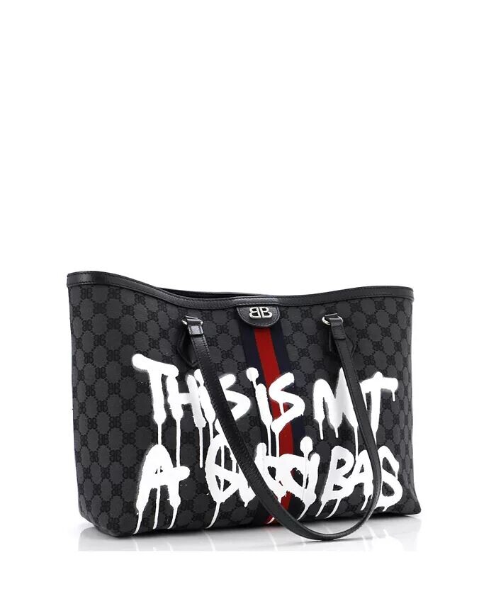 

Сумка-тоут Medium x Gucci The Hacker Project Graffiti BB Canvas Pre-Owned Balenciaga, черный