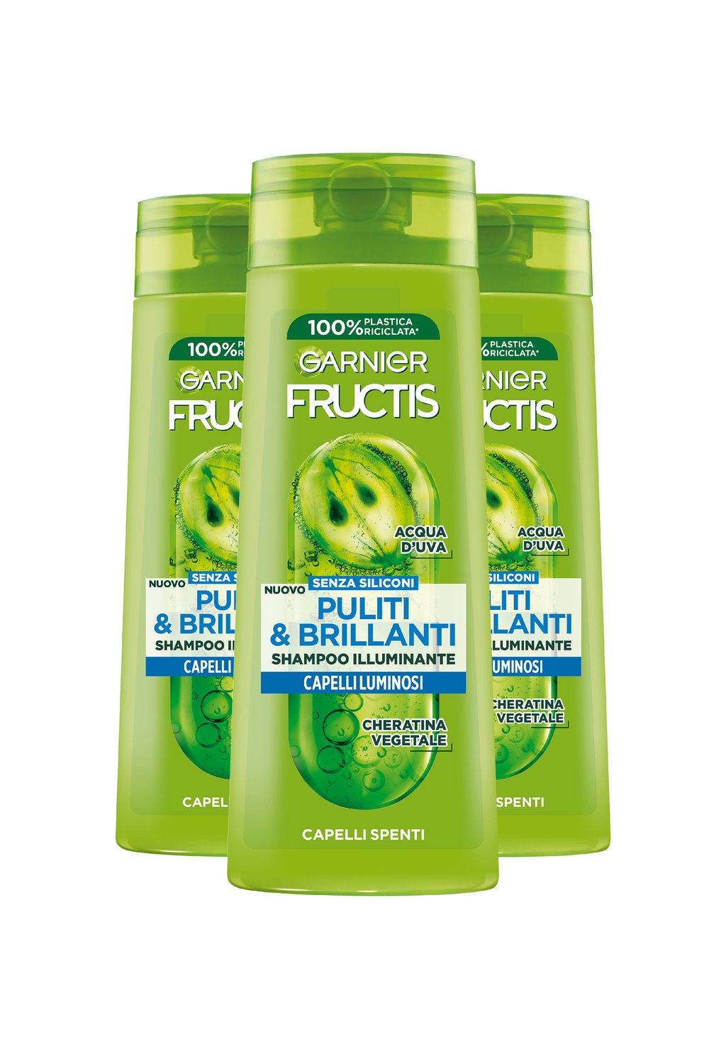 

Шампунь FRUCTIS PULITI & BRILLANTI, SHAMPOO ILLUMINANTE PER CAPELLI SPENTI, 250 ML, 3 PACK Garnier, прозрачный