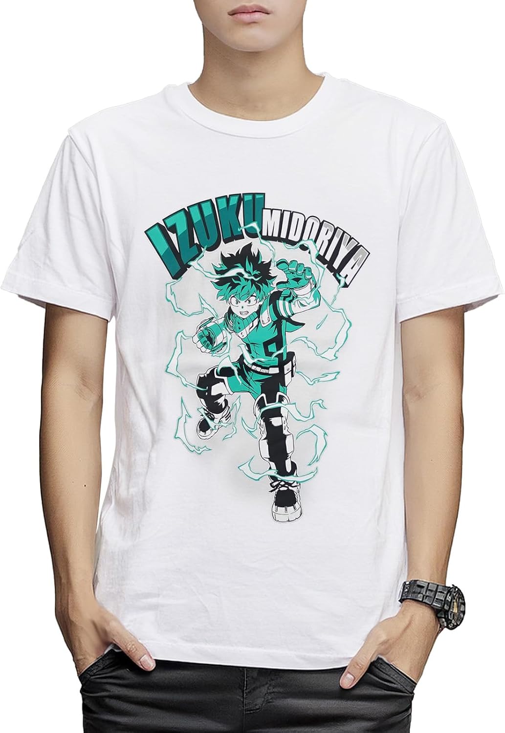

Футболка с коротким рукавом по мотивам аниме «Моя геройская академия», персонаж Изуку Мидория Fine Plus, белый