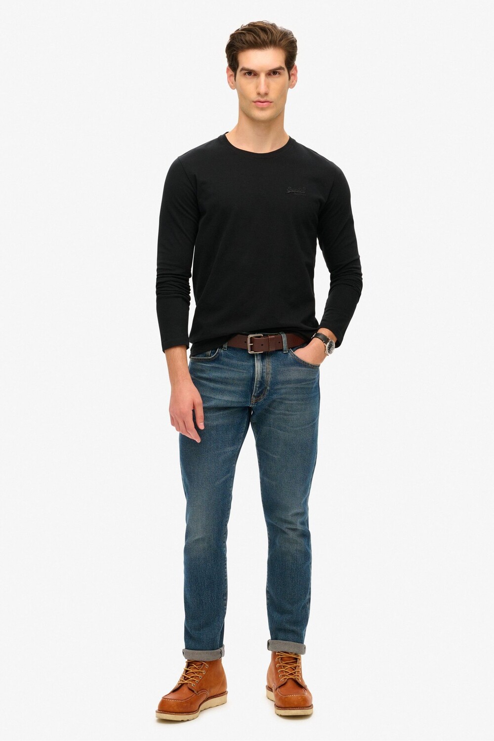 

100% хлопок, базовый топ с длинными рукавами и логотипом Superdry, черный