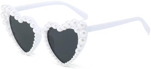 

Летние модные солнцезащитные очки в форме сердца с жемчугом для женщин, с крупной оправой, стильные, повседневные, милые, с защитой от УФ-излучения UV400 MTZJH, White Gray