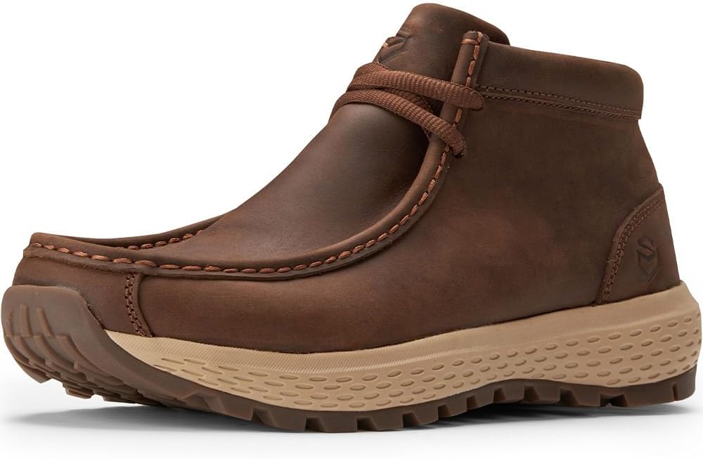 

Мужские ботинки SUREWAY Chukka, легкие и прочные кожаные ботинки с носком-мокасином, модные для походов, вождения, Челси-ботинки для комфорта в любую погоду (офис, повседневная носка, нарядные), Crazy Brown