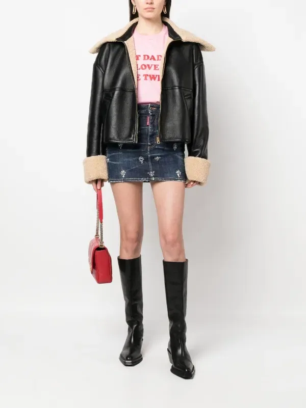 Джинсовая юбка, украшенная кристаллами Dsquared2, синий — фото 2