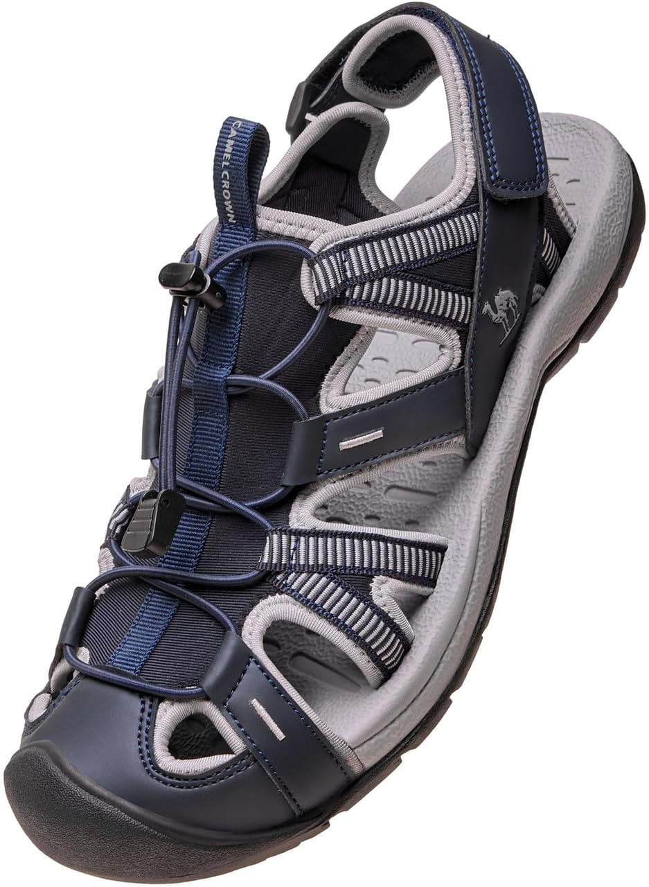 

Мужские треккинговые сандалии CAMEL CROWN, водонепроницаемые с закрытым носком, спортивные сандалии, регулируемые летние сандалии для пляжа, спорта, рыбалки и прогулок, синий