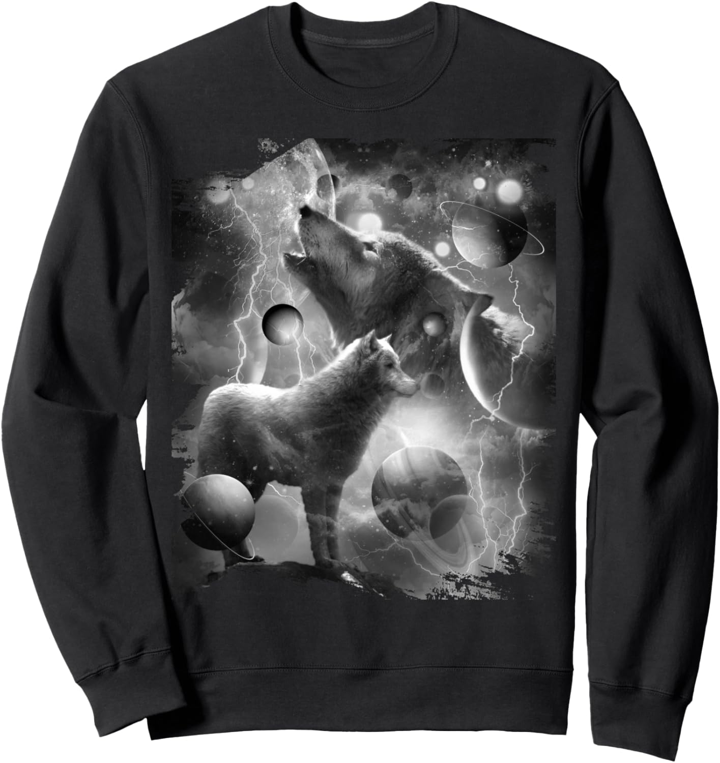 

Черно-белая толстовка с изображением волка, грома, космического волка и воющего волка, черная Random Galaxy
