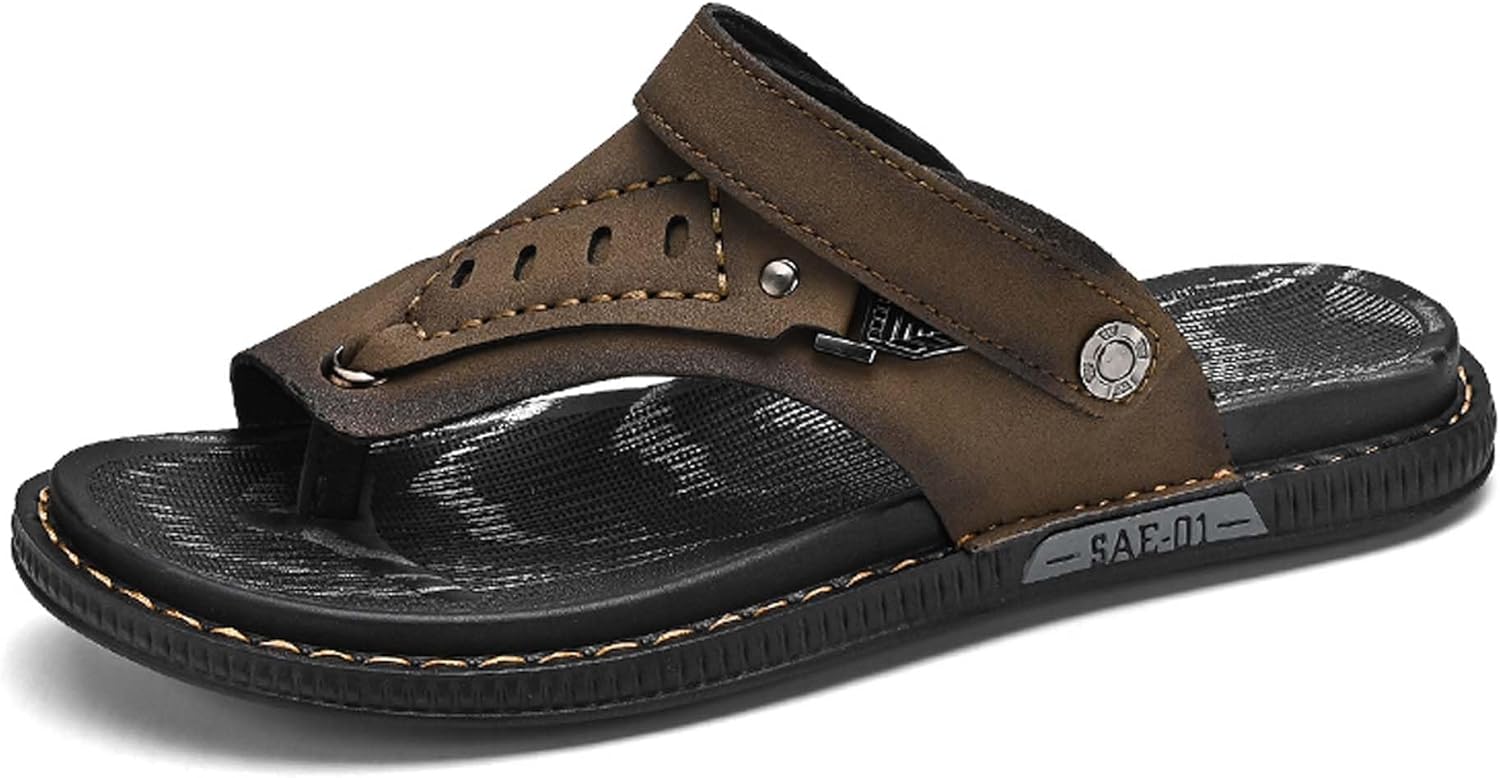 

Мужские сандалии-шлепанцы премиум-класса с кожаным верхом, два способа ношения, удобная нескользящая резиновая подошва, модный дизайн. Идеально подходят для летнего отдыха на природе Generic, коричневый