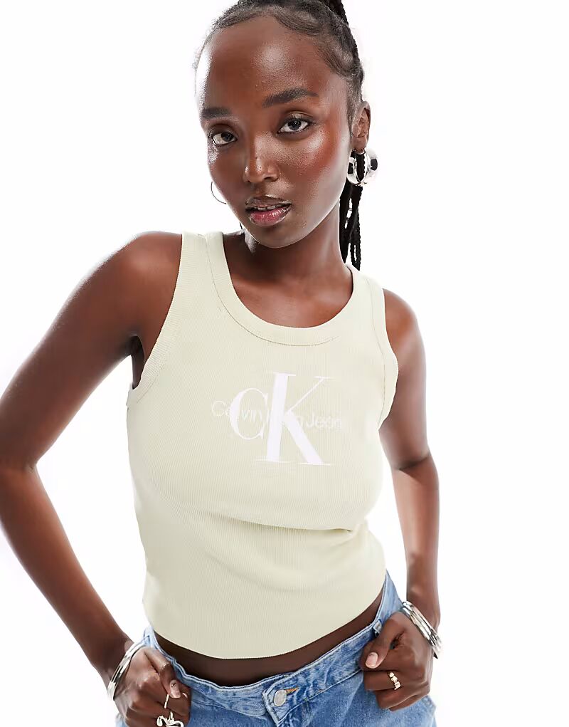 

Архивная майка Jeans Monologo в рубчик бежевого цвета Calvin Klein Jeans