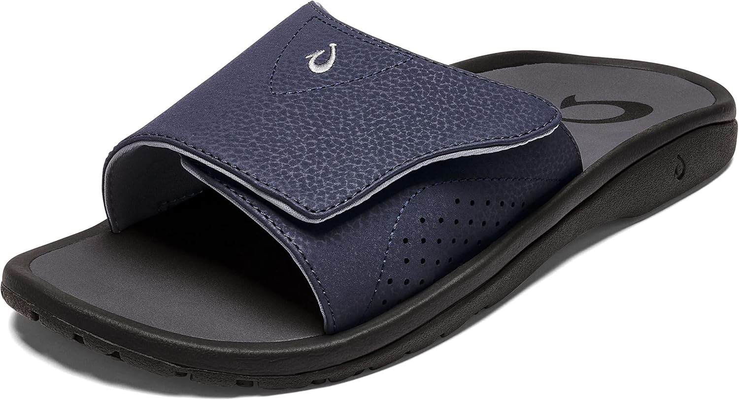 

Мужские сандалии слайд OLUKAI Nalu Slide, водостойкие, с регулируемыми ремешками, легкие и прочные, комфорт и поддержка на весь день, синий/угольный