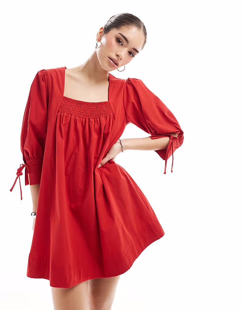 

Платье-мини-платье бэби-долл ASOS DESIGN из поплина красного цвета