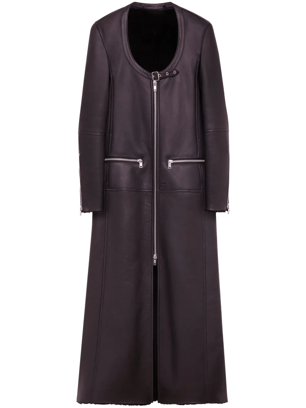 

Кожаное пальто со вставками Courrèges, черный