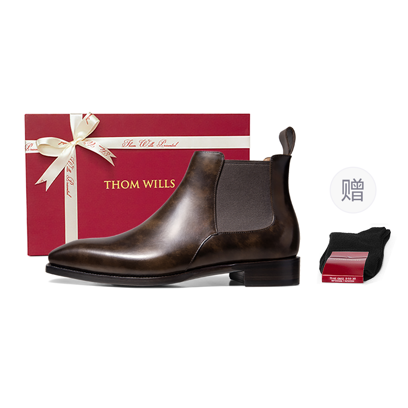 

Мужские кожаные ботинки в британском стиле для делового стиля, осенне-зимний вариант, модель «Челси» Thom Wills, [box]светлый коричневый oil paintings calfskin e362 (comes with socks)