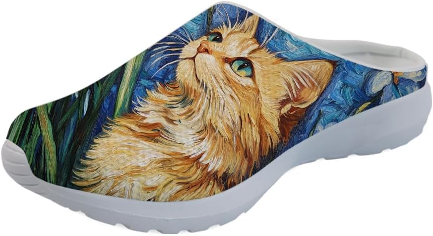 

Садовые сабо Forchrinse Rainbow Cat Star для мужчин и женщин, с поддержкой свода стопы, кроссовки-мюли для дома, работы и спортзала, Iris Cat