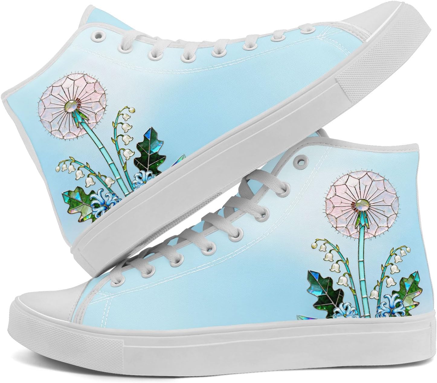 

Женские высокие кеды из холщовой ткани AWSOLE Sunflower с цветочным принтом, шнуровкой, плоской подошвой, дышащие повседневные прогулочные кроссовки, белый/зеленый/голубой/светло-голубой