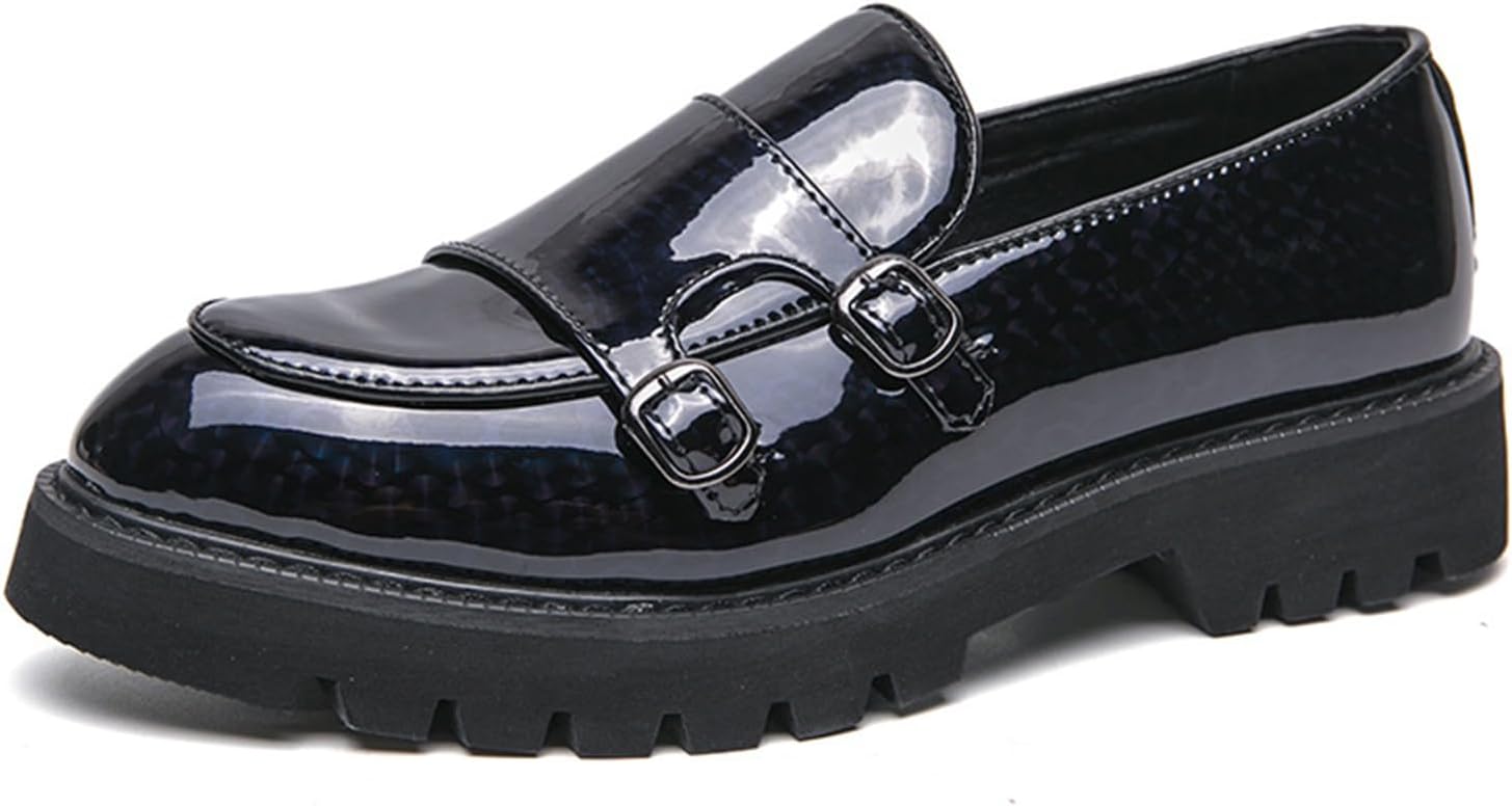 

Мужские лоферы на платформе с двойным ремешком и лакированной кожей, модные классические туфли с противоскользящей рифленой подошвой, деловые и повседневные комфортные лоферы Penny Etoryoox, черный