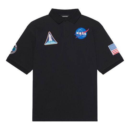 

Футболка men's x nasa crossover fw21 space printing cotton solid color polo shirt black Balenciaga, черный