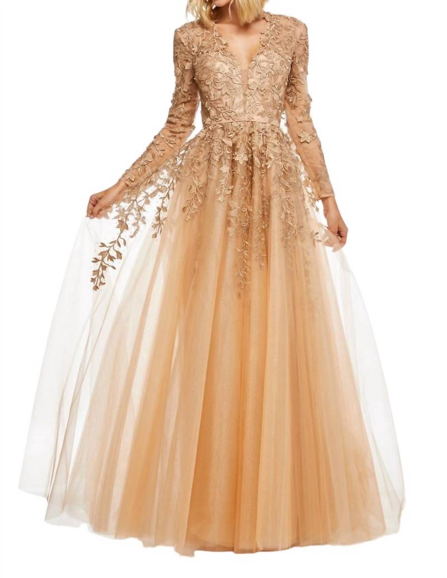 

Выпускное платье А-силуэта в золотом цвете Sherri Hill