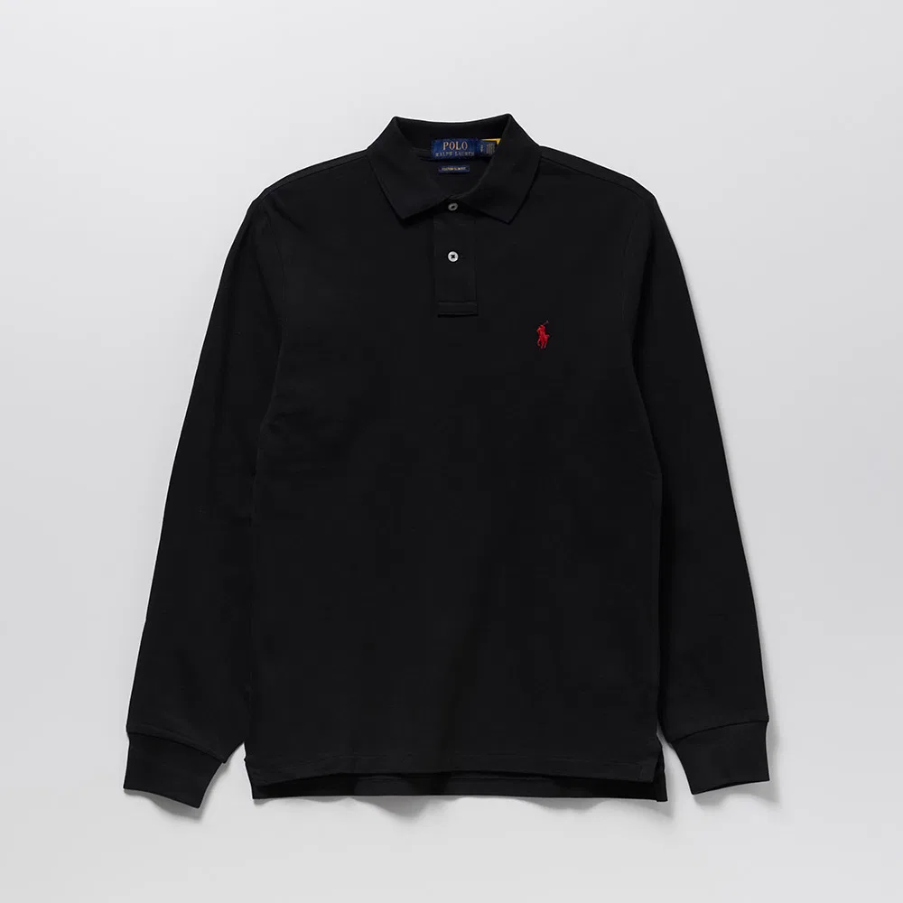 Мужская футболка поло с длинным рукавом Custom Slim Fit, чёрная, от Polo Ralph Lauren