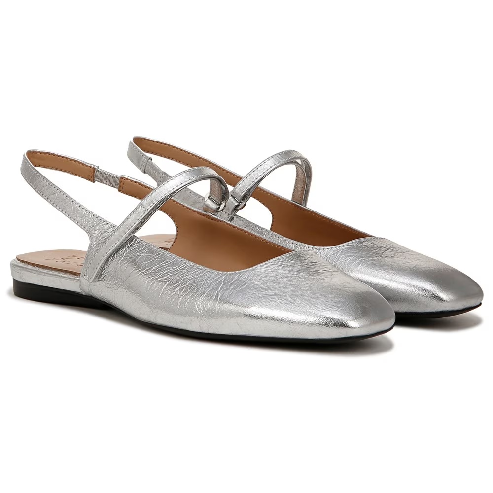 Кварцевые туфли-балетки на ремешке Connie mary jane slingback flat от Naturalizer, silver leather.