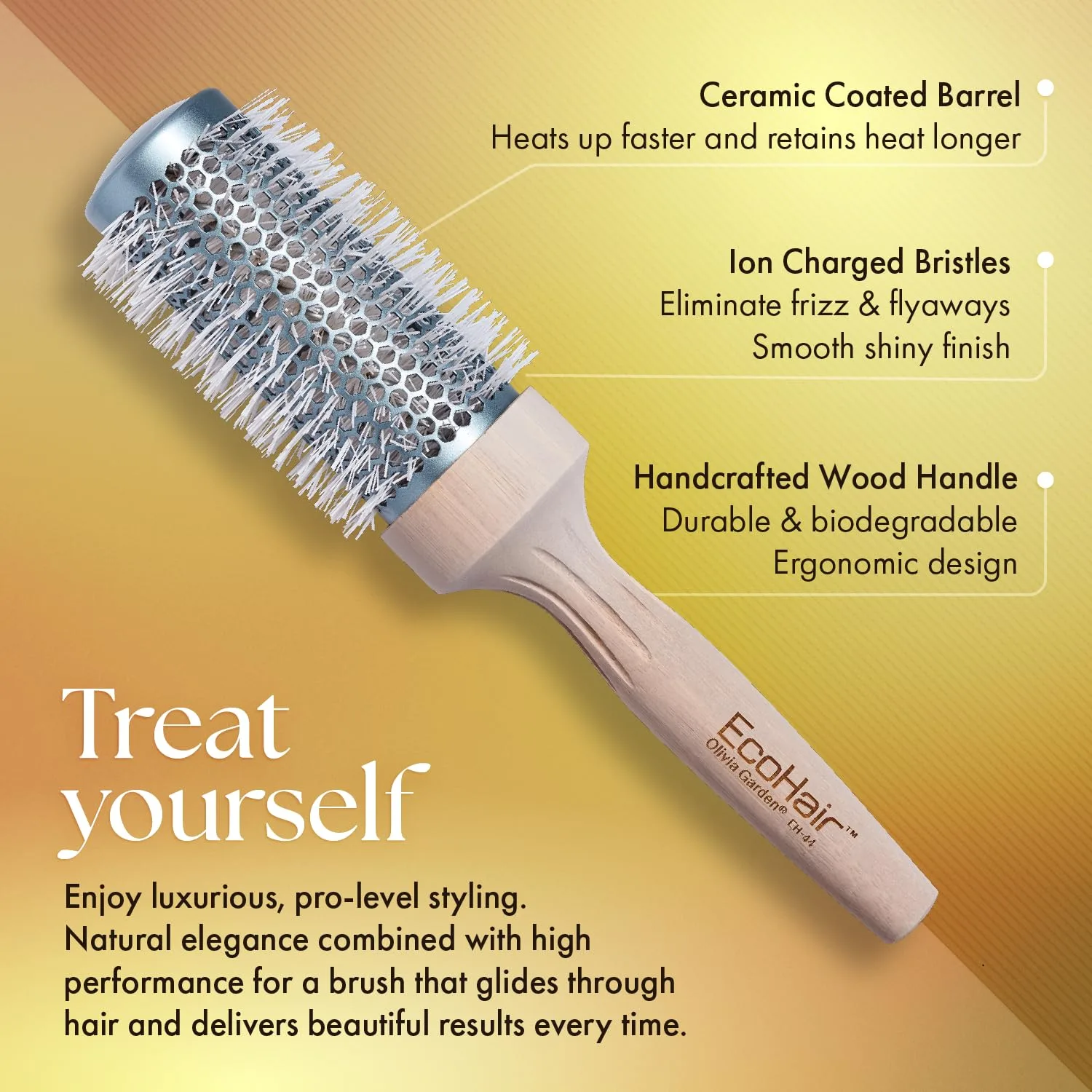 Круглая термощетка для волос Olivia Garden EcoHair из бамбукового волокна (не электрическая) с керамическим покрытием для нормальных и густых волос. 4 шт., Cream White, Silver, White — фото 3