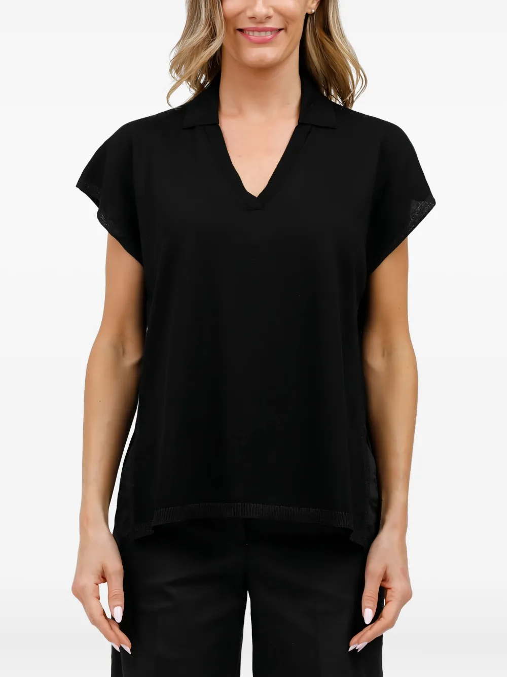 

Топ с V-образным вырезом и короткими рукавами Gran Sasso, черный