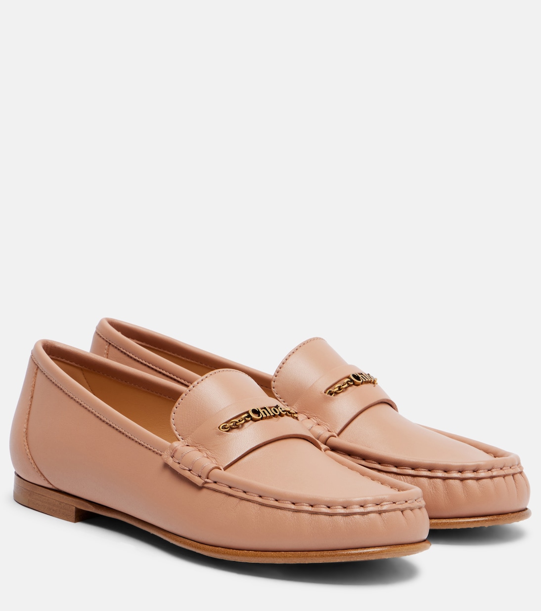 Кожаные мокасины с логотипом Chloé Chloé, Tan Rose