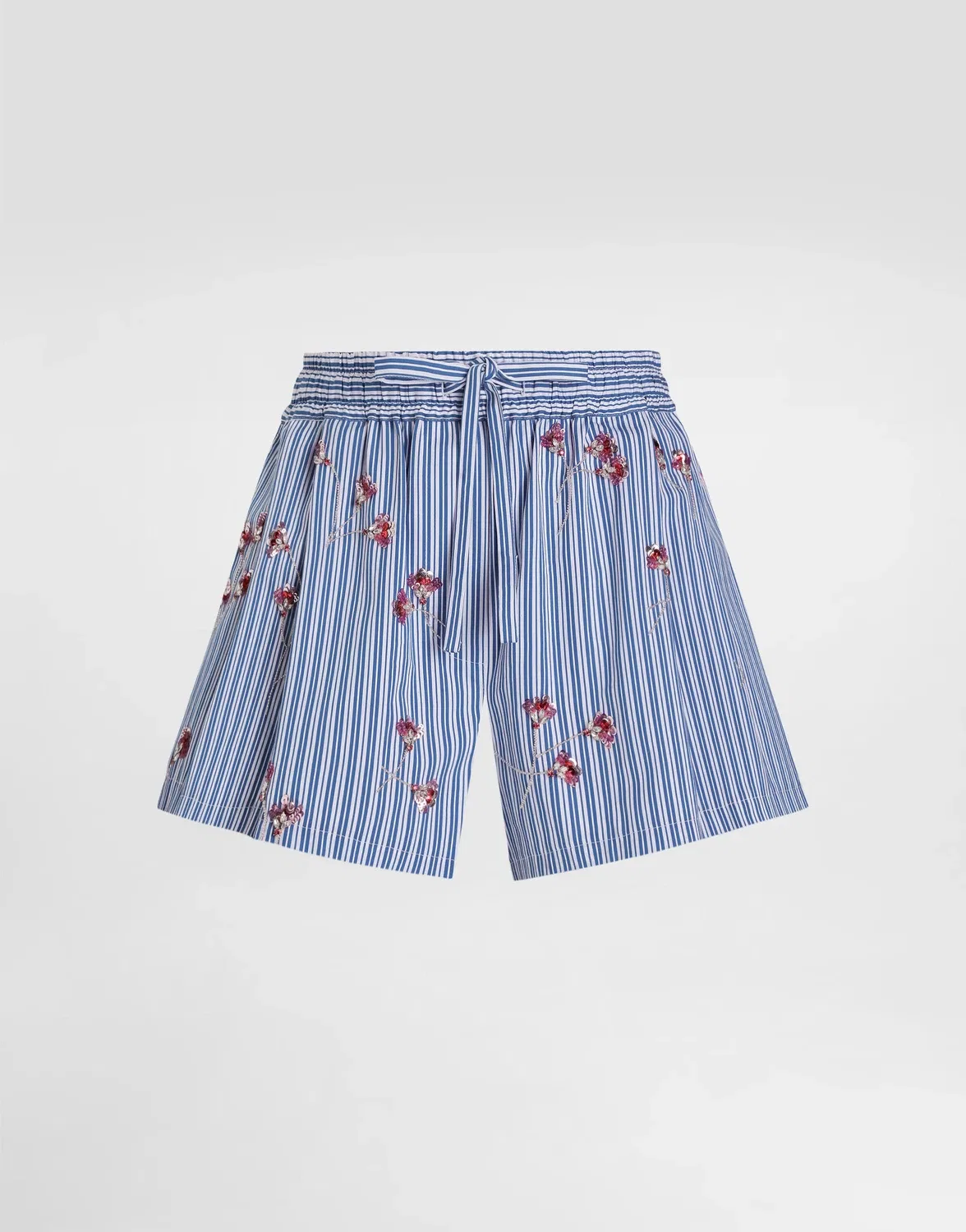 Хлопковые шорты с хрустальным цветочным принтом DOLCE & GABBANA, бежевый