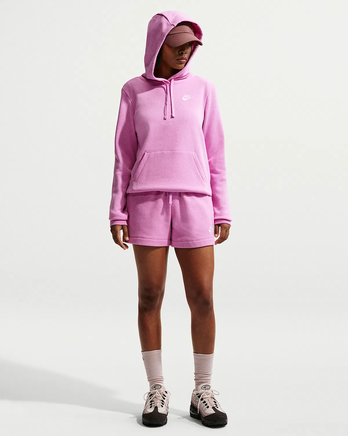 Женский худи-свитшот Nike Sportswear Club Fleece, Light Magenta/Heather/White — фото 4