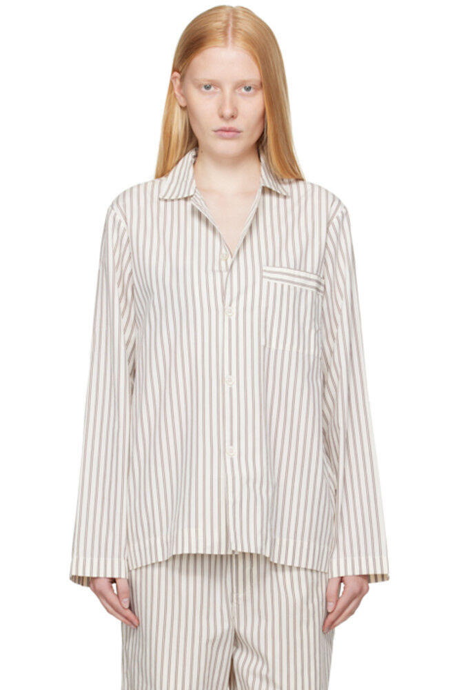

Пижамная рубашка с длинными рукавами из поплина цвета «Off-White & Brown» Tekla