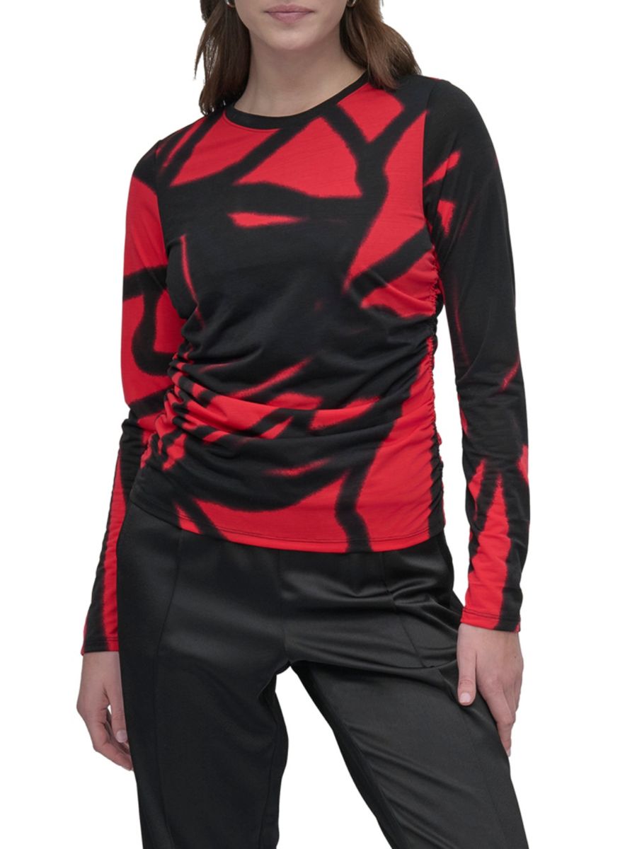 

Топ с абстрактным принтом и сборками DKNY, цвет Brushed Marble Border
