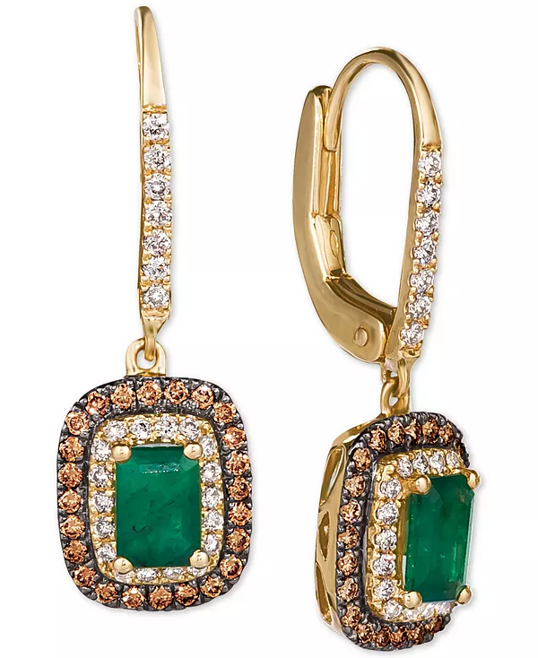 

Серьги-Подвески Costa Smeralda с изумрудами (3/4 карата) и бриллиантами (5/8 карата) из 14-каратного золота Le Vian, emerald