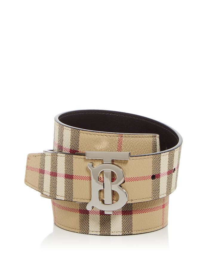 

Мужской двусторонний ремень с логотипом Burberry в клетку, коричневый/бежевый