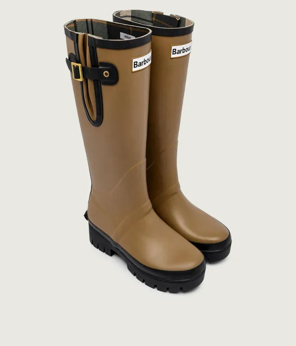 Женские резиновые сапоги Barbour Leighton Welly высокие с ремешком, коричневый — фото 3