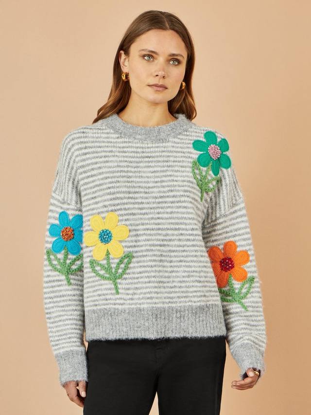 

Джемпер с цветочной аппликацией и полосками Yumi, Grey