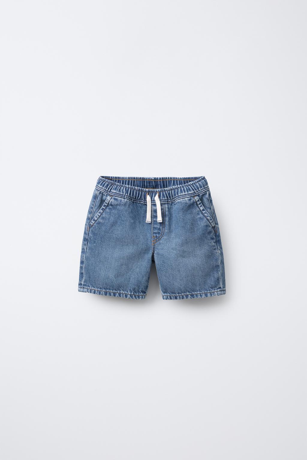 

Джинсовые шорты-бермуды с завязками ZARA, средне-синий